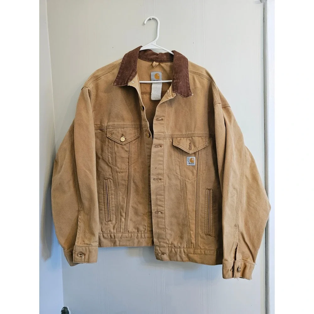 90s USA Vintage distressed Carhartt Tan Unlined Duck Trucker Jacket‎ Grunge y2k